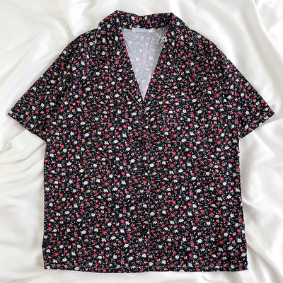 Cămașă retro damă lată cu imprimeu floral și buzunar