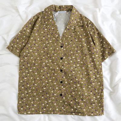 Cămașă retro damă lată cu imprimeu floral și buzunar