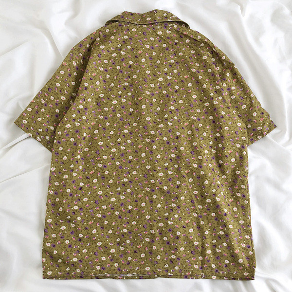 Cămașă retro damă lată cu imprimeu floral și buzunar