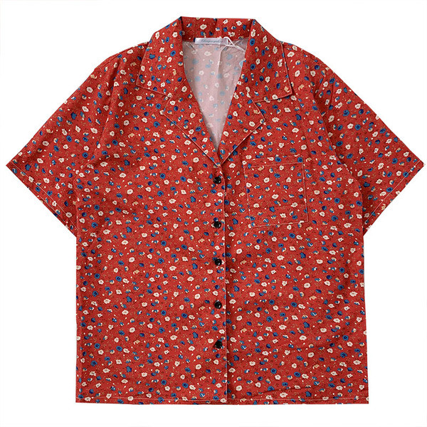 Cămașă retro damă lată cu imprimeu floral și buzunar