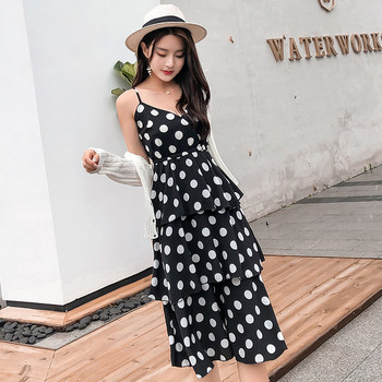 Rochie casual de dama cu bretele subtiri si decolteu spitz cu puncte