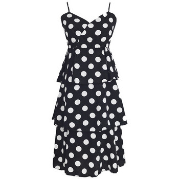 Rochie casual de dama cu bretele subtiri si decolteu spitz cu puncte