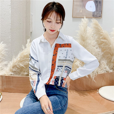 Дамска ежедневна риза с класическа яка,цветен десен и копчета