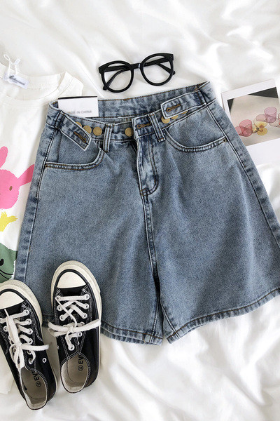 Retro női rövid farmernadrág állítható derékkal