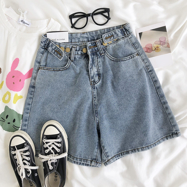 Retro női rövid farmernadrág állítható derékkal