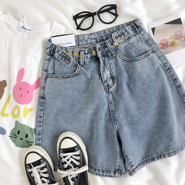 Retro női rövid farmernadrág állítható derékkal