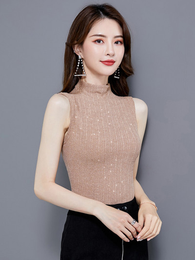 Maieu modern de damă cu guler semi-înalt și efect strălucitor