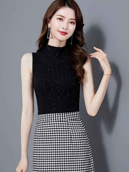 Maieu modern de damă cu guler semi-înalt și efect strălucitor