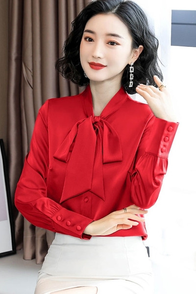 Cămașă de damă de ultimă generație cu panglică și nasturi