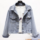 Jachetă casual scurtă de blugi pentru femei, cu buzunare și guler