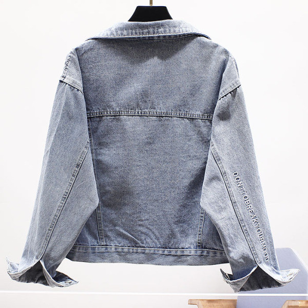 Jachetă casual scurtă de blugi pentru femei, cu buzunare și guler