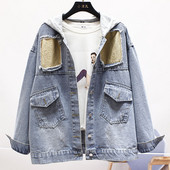 Geaca de dama model NOU din denim cu gluga si buzunare