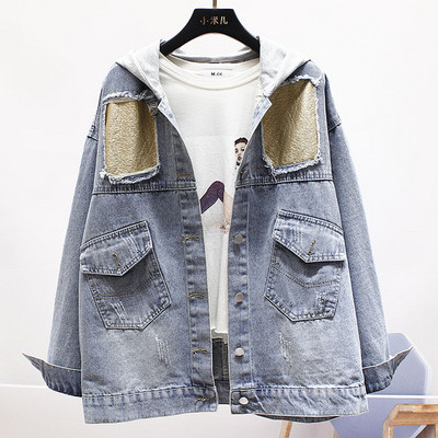 Geaca de dama model NOU din denim cu gluga si buzunare