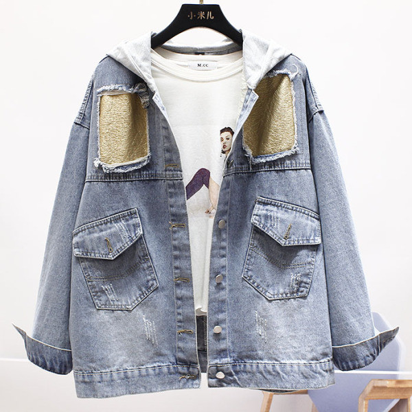 Geaca de dama model NOU din denim cu gluga si buzunare