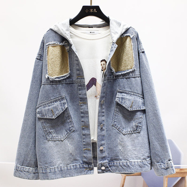 Geaca de dama model NOU din denim cu gluga si buzunare