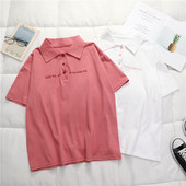 Tricou casual dama cu guler clasic si inscriptionare