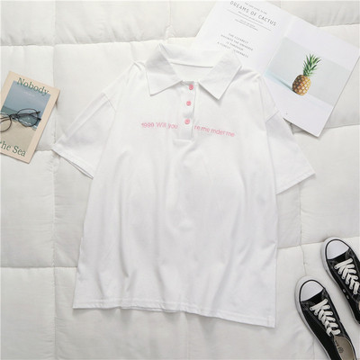 Tricou casual dama cu guler clasic si inscriptionare