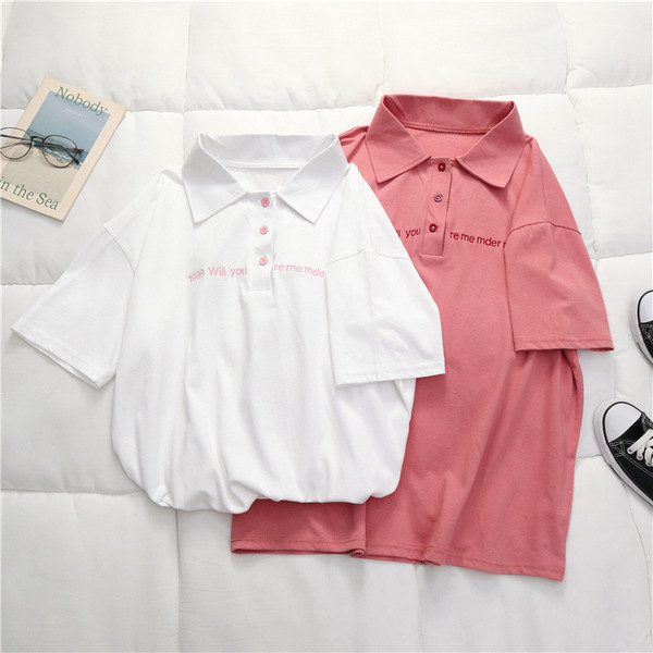 Tricou casual dama cu guler clasic si inscriptionare