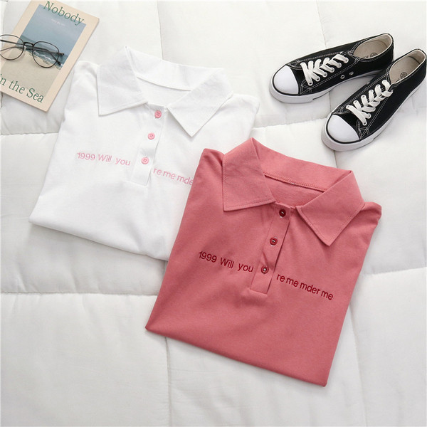 Tricou casual dama cu guler clasic si inscriptionare