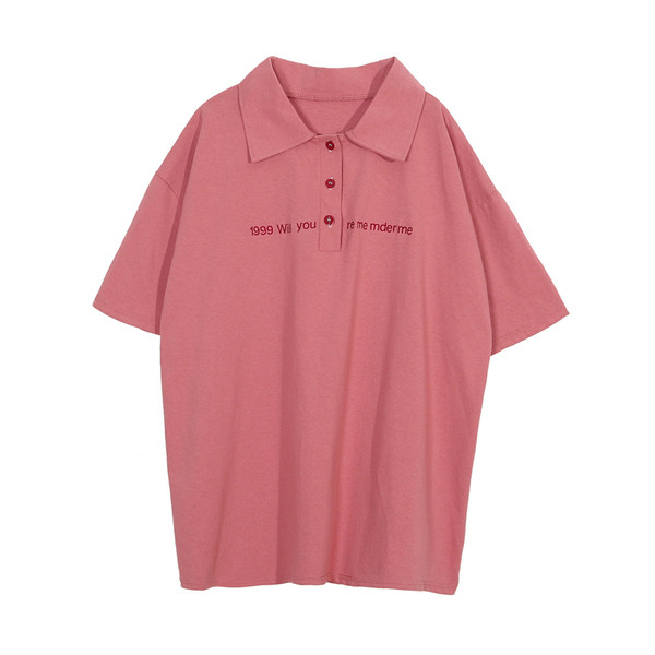 Tricou casual dama cu guler clasic si inscriptionare