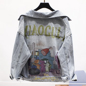 Jachetă modernă de denim de damă cu aplicație colorată și mâneci lungi