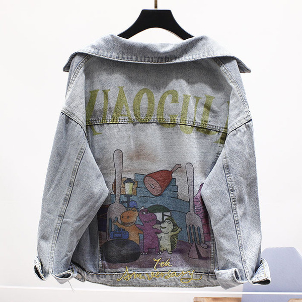 Jachetă modernă de denim de damă cu aplicație colorată și mâneci lungi