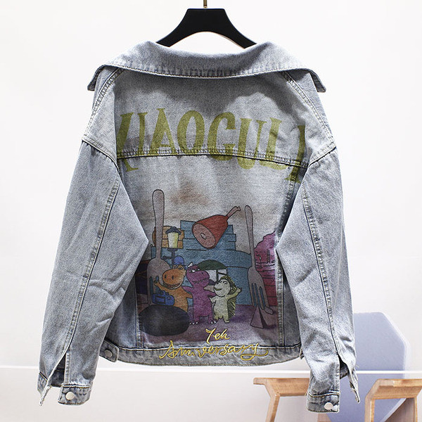 Jachetă modernă de denim de damă cu aplicație colorată și mâneci lungi