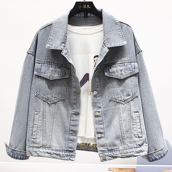 Jachetă modernă de denim de damă cu aplicație colorată și mâneci lungi