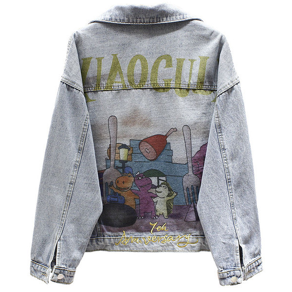 Jachetă modernă de denim de damă cu aplicație colorată și mâneci lungi