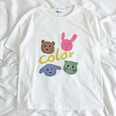 Дамска тениска с къс ръкав и цветна щампа