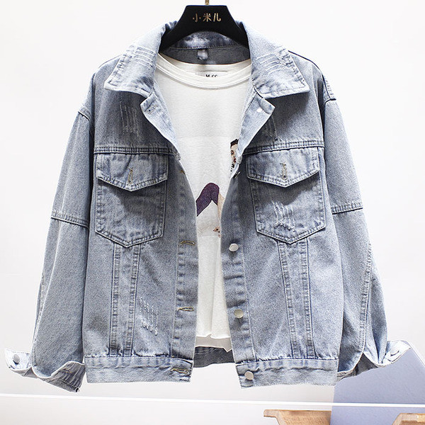 Дамско модерно дънково яке с пайети и надписи 