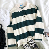 Bluză retro damă în dungi, cu guler și nasturi