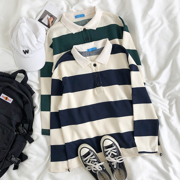 Bluză retro damă în dungi, cu guler și nasturi