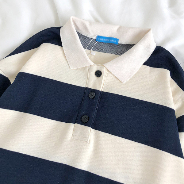 Bluză retro damă în dungi, cu guler și nasturi