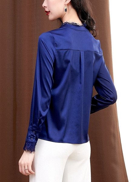 Дамска копринена риза с дантела и шпиц деколте