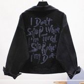 Alkalmi női farmerdzseki felirattal, fényes hatással