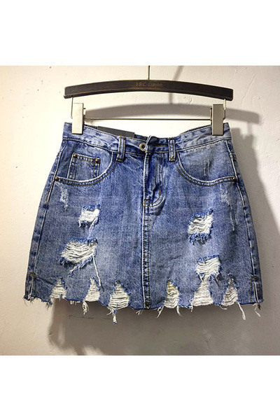 Fusta de dama casual din denim cu motive rupte