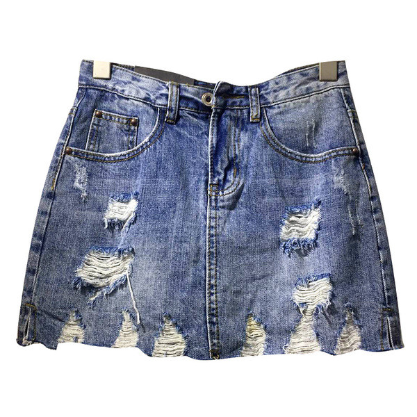 Fusta de dama casual din denim cu motive rupte