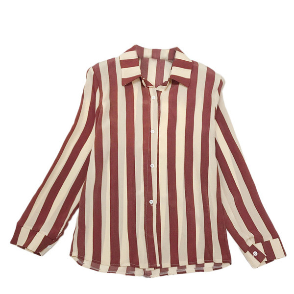 Cămașă de damă în dungi cu guler clasic și mâneci lungi