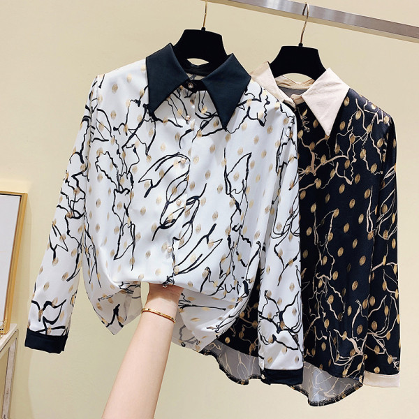 Cămașă de șifon de primăvară, cu guler și nasturi clasici