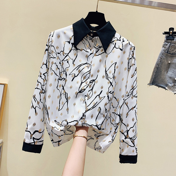 Cămașă de șifon de primăvară, cu guler și nasturi clasici