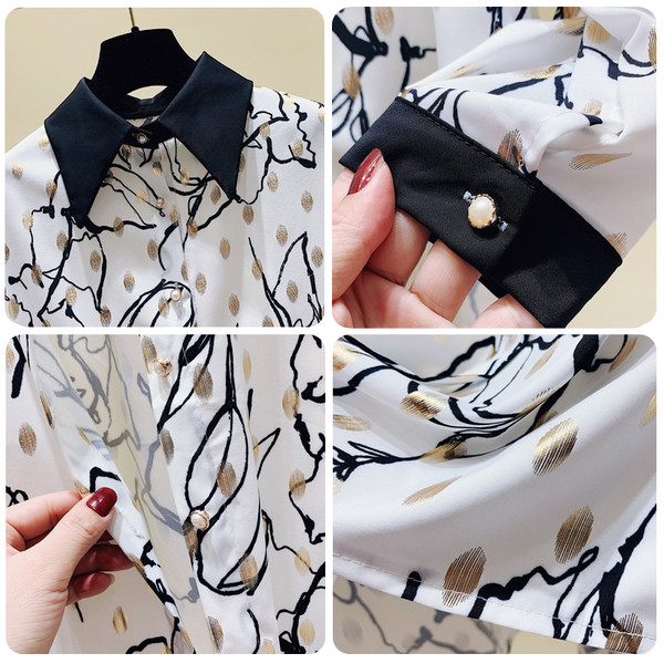 Cămașă de șifon de primăvară, cu guler și nasturi clasici