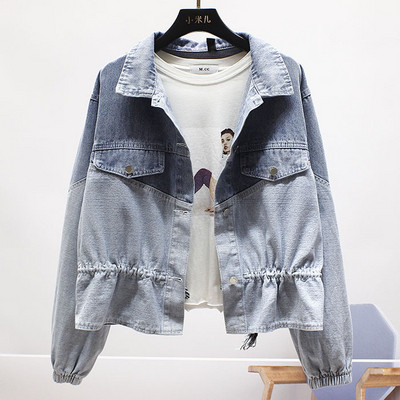 Jachetă casual de denim de damă, cu legături în talie și mâneci lungi