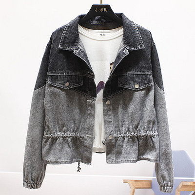 Jachetă casual de denim de damă, cu legături în talie și mâneci lungi