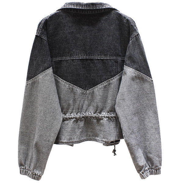 Jachetă casual de denim de damă, cu legături în talie și mâneci lungi