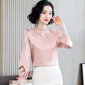 Ženska svilena bluza s niskom kragnom i dugim rukavima