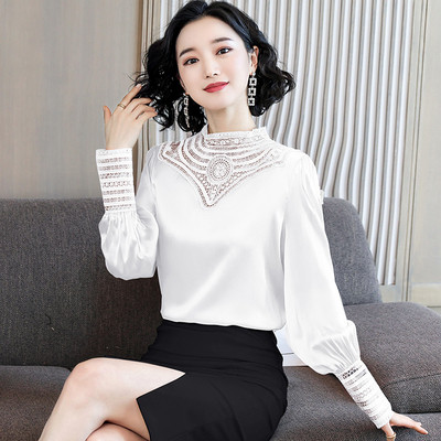 Ženska svilena bluza s niskom kragnom i dugim rukavima