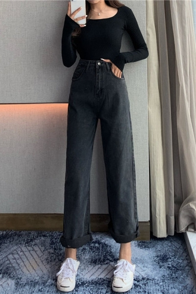 Alkalmi női szürke farmer, magas derékkal