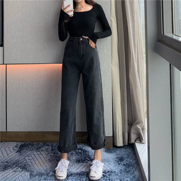 Alkalmi női szürke farmer, magas derékkal