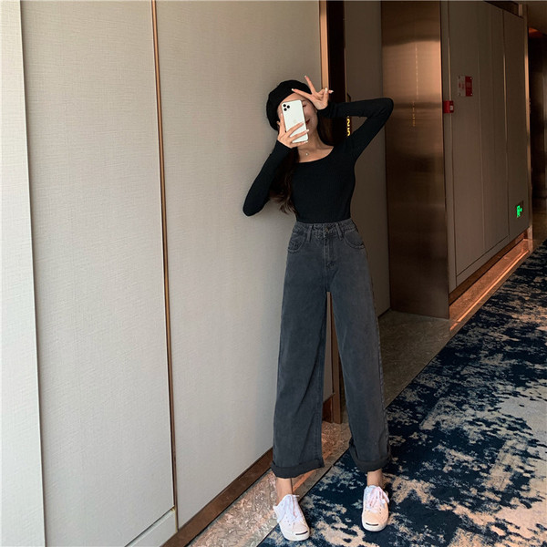 Alkalmi női szürke farmer, magas derékkal